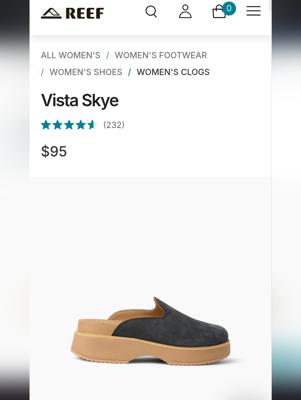 Reef Vista Skye Women's Clog in Black and Tan Platform